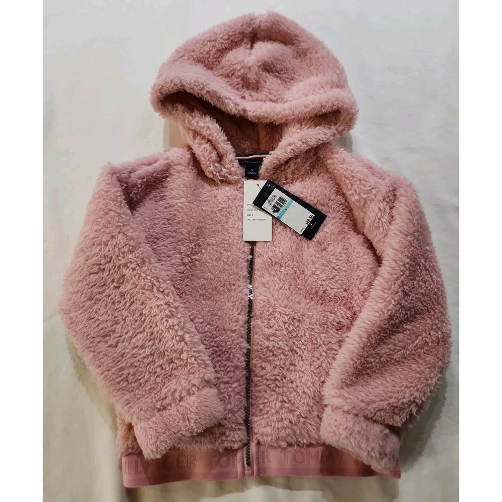 Tommy Hilfiger Girls Sherpa Hoodie Zip Jacket Pink Size 5 New With Tags
